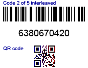 Kartennummer als Code 2 of 5 interleaved Barcode (oben) und QR-Code (unten)