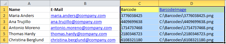 Kopieren Sie die Barcodes in Ihre Excel-Liste mit den Namen