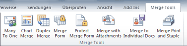 Nachdem Sie die den MergeTools-Datei in den Word Startup-Ordner verschoben haben, wird die Registerkarte MergeTools angezeigt