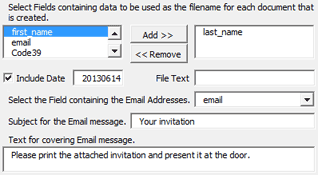 Wählen Sie die Felder, die für den Dateinamen benutzt werden sollen, und das Feld, das die E-Mail-Adressen enthält.