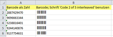 Barcodes werden nach Microsoft Excel exportiert